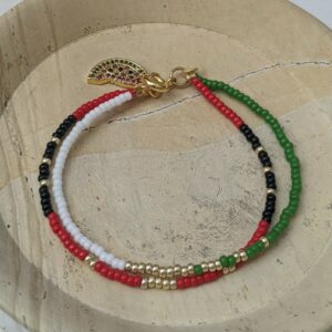 Palestinian Flag Bracelet with 18K Watermelon Charm – Handmade Jewelry
