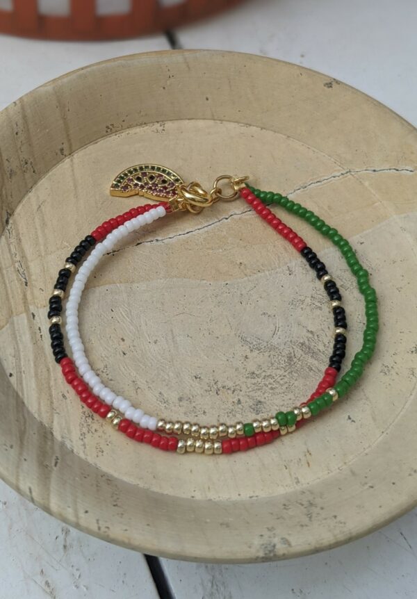 Palestinian Flag Bracelet with 18K Watermelon Charm – Handmade Jewelry