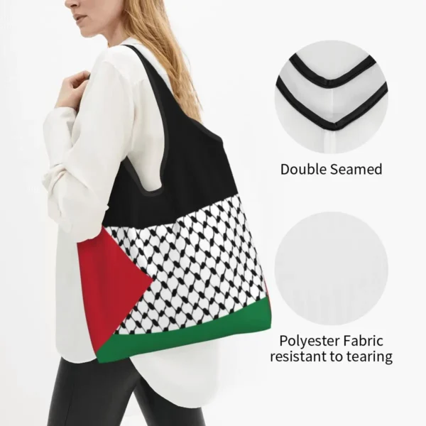 Black and white kufiya reusable bag folded and unfolded